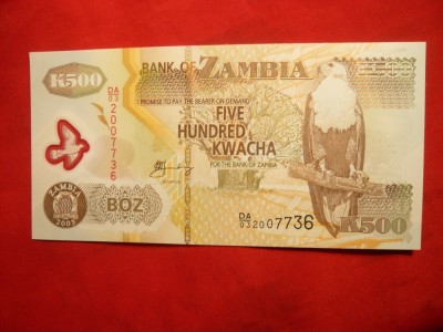 Bancnota 500 K 2003 Zambia , cal.NC foto