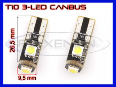 BEC AUTO LED LEDURI POZITIE T10 (W5W) - 3 SMD CANBUS FARA EROARE - POZITII, PLAFONIERA, NUMAR - CULOARE ALB XENON 6000K foto