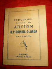 Program - Intalnirea Atletism RPR- Olanda 1954 ,adnotari , rezultate foto