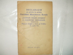 Declaratie cu privire la pozitia P. M. R. in problemele miscarii comuniste si muncitoresti internationale adoptata de plenara largita P, M. R. 1964 foto