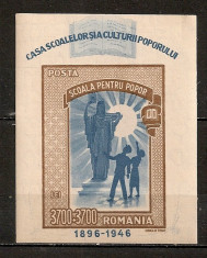 Romania.1947 Casa Scoalelor-EROARE-fara sedila la S-Bl. HR.64 foto