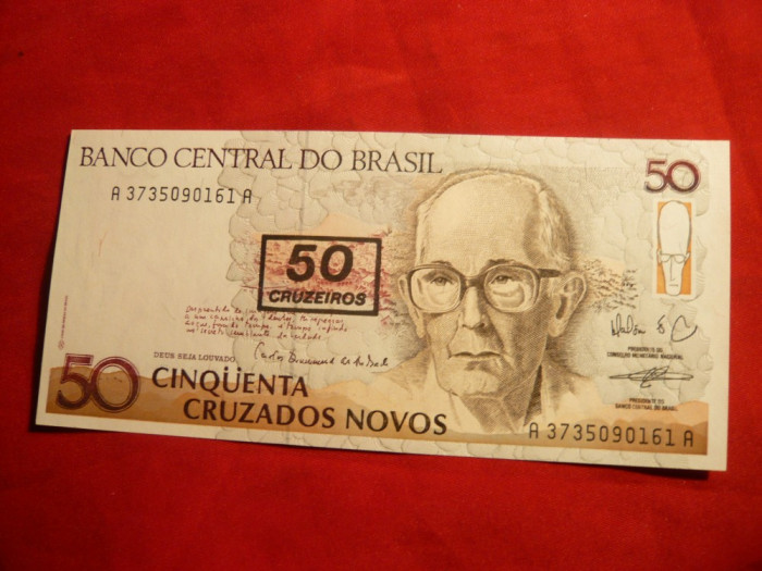 Bancnota 50 Cruzados ,supratipar cu 50 Cruzeiros Brazilia , cal. NC