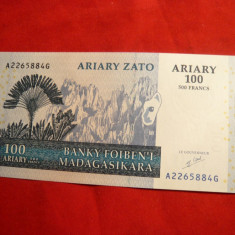 Bancnota 100 Ariary ( 500 Fr) Madagascar , cal.NC , munti