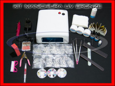 KIT SET UNGHII FALSE GEL UV MANICHIURA - VARIANTA BRONZE - INCLUDE LAMPA 36W, PILA ELECTRICA, CLESTE, GELURI, 500 TIPSURI - PRET MINIM, CALITATE MAX foto