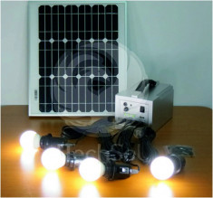 Kit solar fotovoltaic complet cu LED-uri, pentru iluminat cabane etc. foto