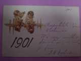 Carte postala,lucrata manual,nesemnata,de la 1901.
