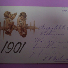 Carte postala,lucrata manual,nesemnata,de la 1901.