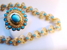 Bratara Aur 15k Cu Turcoaz Persian Turquoise Exceptionala Piesa De Colectie Victoriana foto