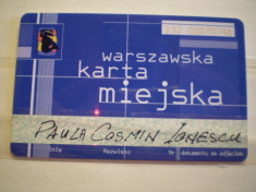 CARD ELECTRONIC - NOMINAL - WARSZAWSKA KARTA MIEJSKA - POLONIA . foto