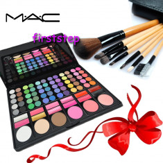 Trusa machiaj profesionala 78 culori MAC + set 7 pensule make-up cu borseta foto