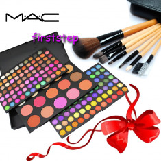 Trusa machiaj profesionala 183 culori MAC + set 7 pensule make-up cu borseta foto