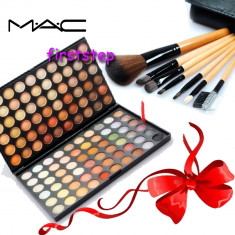 Trusa machiaj profesionala 120 culori MAC + set 7 pensule make-up cu borseta foto