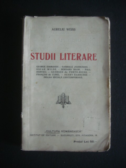 AURELIU WEISS - STUDII LITERARE {1929}