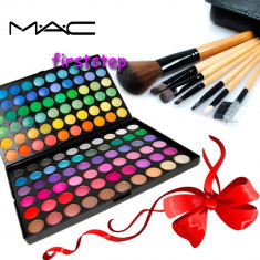 Trusa machiaj profesionala 120 culori MAC + set 7 pensule make-up cu borseta foto