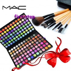 Trusa machiaj profesionala 180 culori MAC + set 7 pensule make-up cu borseta foto