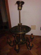 Candelabru(lustra) vechi francez din bronz masiv cu 6 brate si plafoniera foto