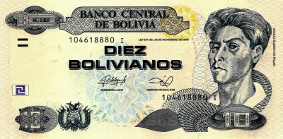 BOLIVIA █ bancnota █ 10 Bolivianos █ 1986 (2013) █ Serie I █ UNC █ necirculata foto