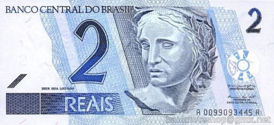 BRAZILIA █ bancnota █ 2 Reais █ 2001 █ P-249a █ UNC █ necirculata foto