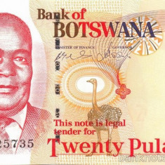 BOTSWANA █ bancnota █ 20 Pula █ 2008 █ P-25b █ UNC █ necirculata