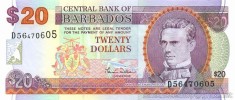 BARBADOS █ bancnota █ 20 Dollars █ 2000 █ P-63A █ UNC █ necirculata