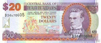 BARBADOS █ bancnota █ 20 Dollars █ 2000 █ P-63A █ UNC █ necirculata foto