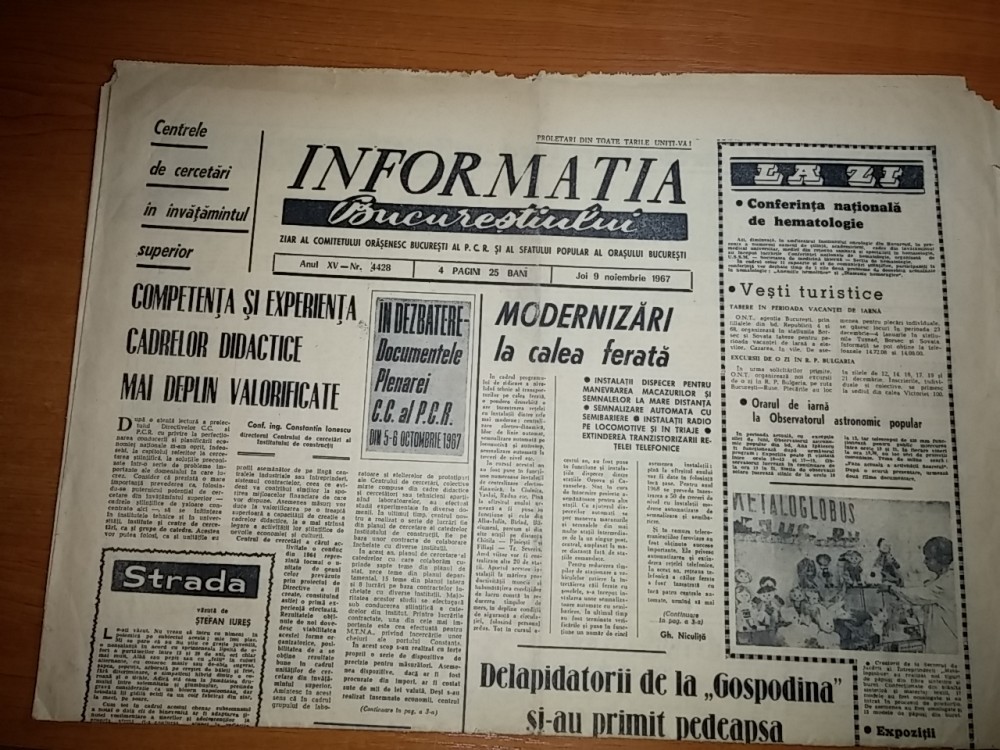 ziarul informatia bucurestiului 9 noiembrie 1967 | arhiva Okazii.ro