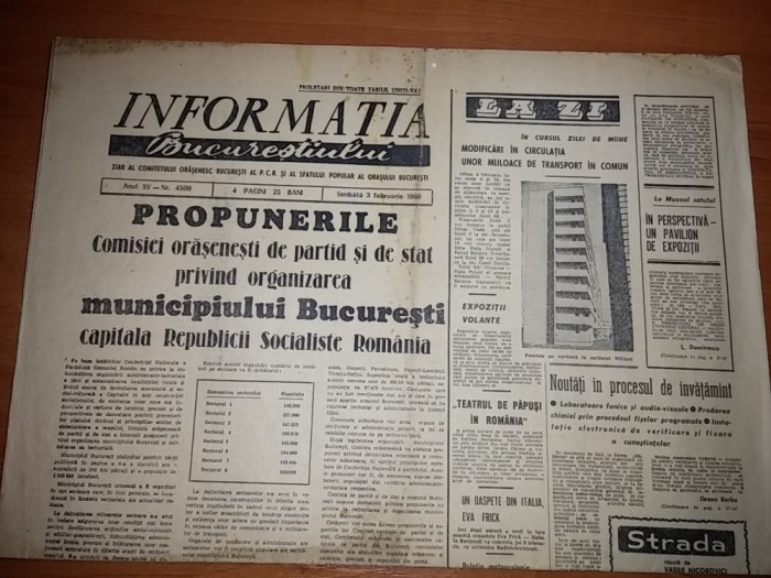 informatia bucurestiului 3 februarie 1968-propunerile privind orga.bucurestiului