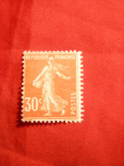 Timbru 30 C rosu-orange Semanatoarea 1907 Franta ,nestamp. ,sarniera foto