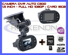 CARD 16GB + CAMERA VIDEO DVR C600 AUTO CU INREGISTRARE FULL HD 1080p CICLICA - DISPLAY 1,5 INCH, 12 LED INFRAROSU, SENZOR MISCARE, MARTOR ACCIDENT foto