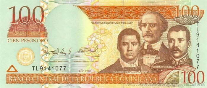 REPUBLICA DOMINICANA █ bancnota █ 100 Pesos █ 2009 █ P-177b █ UNC
