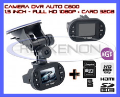 CARD 32GB + CAMERA VIDEO DVR C600 AUTO CU INREGISTRARE FULL HD 1080p CICLICA - DISPLAY 1,5 INCH, 12 LED INFRAROSU, SENZOR MISCARE, MARTOR ACCIDENT foto