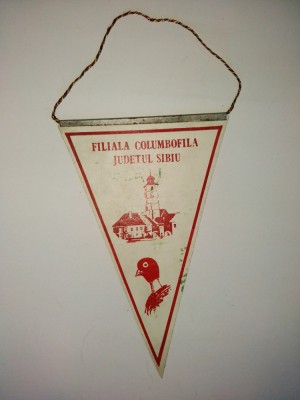 Fanion FILIALA COLUMBOFILA judetul Sibiu - Cluburile 32/4 si 32/10 - Expozitia nationala agrement 1986 Sibiu foto