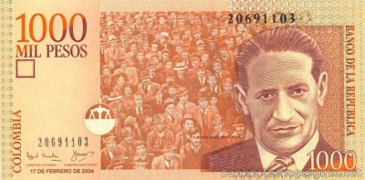 COLUMBIA █ bancnota █ 1000 Pesos █ 2004 █ P-450g █ UNC █ necirculata foto