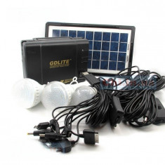 Kit solar Panou solar fotovoltaic, 3 becuri, acumulator, 10 mufe incarcare telefoane Kit iluminare GDLITE foto