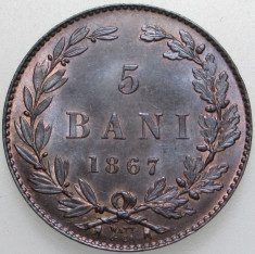 [ - H - ] Romania - 5 Bani 1867 Watt UNC !! foto