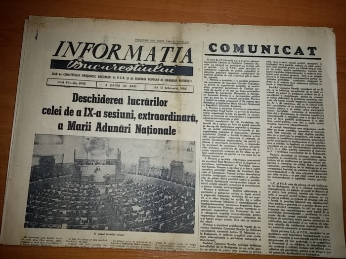 ziarul informatia bucurestiului 15 februarie 1968-marea adunare nationala