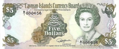 INSULELE CAYMAN █ bancnota █ 5 Dollars █ 1991 █ P-12 █ UNC █ necirculata foto
