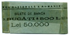 ROMANIA BANDEROLA PENTRU 100 BANCNOTE A 50 000 50000 LEI 1996