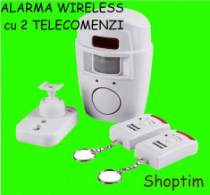 Sistem ALARMA wireless cu 2 Telecomenzi+ senzor miscare pentru casa apartament garaj boxa magazin foto