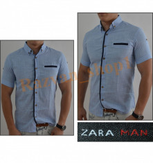 Camasa de vara Zara MAN - Bleu si Rosie - Cu maneca scurta - Slim fit - Cambrata - Masuri: S, M, L - Editie D. Beckham foto