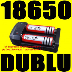 INCARCATOR DUBLU UNIVERSAL Li-Ion + CADOU 2 x Acumulator ULTRAFIRE pentru LANTERNA cu led cree xml t6 q5 18650 10440 14500 16340 foto