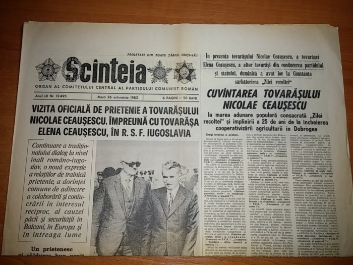 scanteia 26 octombrie 1982- cuvantarea lui ceausescu la ziua recoltei constanta