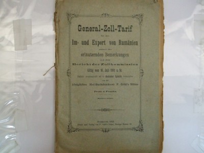 General - Zoll - Tarif fur den Im un Export von Rumanien Bukarest 1891 foto