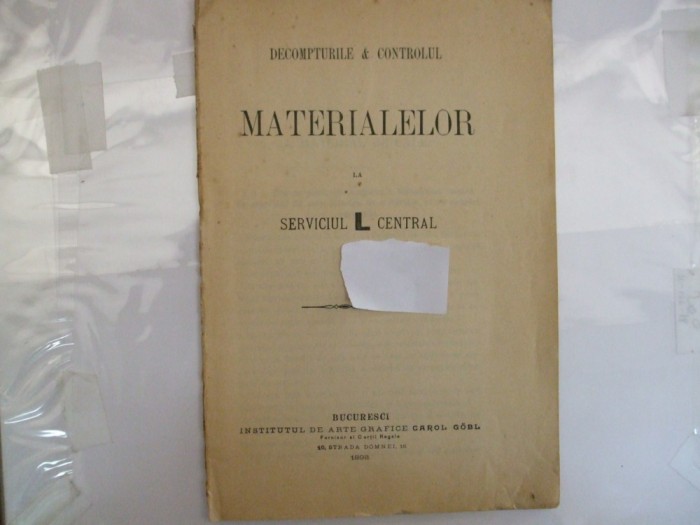 Deconturile si controlul materialellor la serviciul central Bucuresti 1898