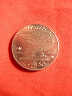 Moneda 50 C Italia 1940 -XVIII ,Victor Emanuel , otel magnetic , cal.NC -margine dintata foto