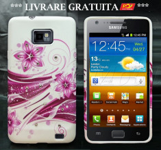 HUSA SAMSUNG GALAXY S2 SII I9100 I9105 SILICON GEL STRASURI FLORI MOV *** LIVRARE GRATUITA *** foto