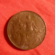 Moneda 5 C 1913 Franta , bronz ,cal. apr.NC , luciu batere