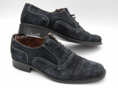 Pantofi barbati piele naturala (Intoarsa) casual-eleganti / Pantofi piele intoarsa Bleumarin inchis Made in Romania foto