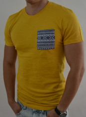 Tricou Tip Zara Men - New Collection - Model Simplu - Galben - Din Bumbac - Masuri XS S M L XL E102 foto