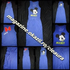 ROCHIE ALBASTRA SEMITRANSPARENTA FOARTE LUNGA MAXI BUZUNARE IMPRIMEU SUPRADIMENSIONAT MICKEY MOUSE FUNDA MINNIE LOGO DISNEY COLECTIE NOUA